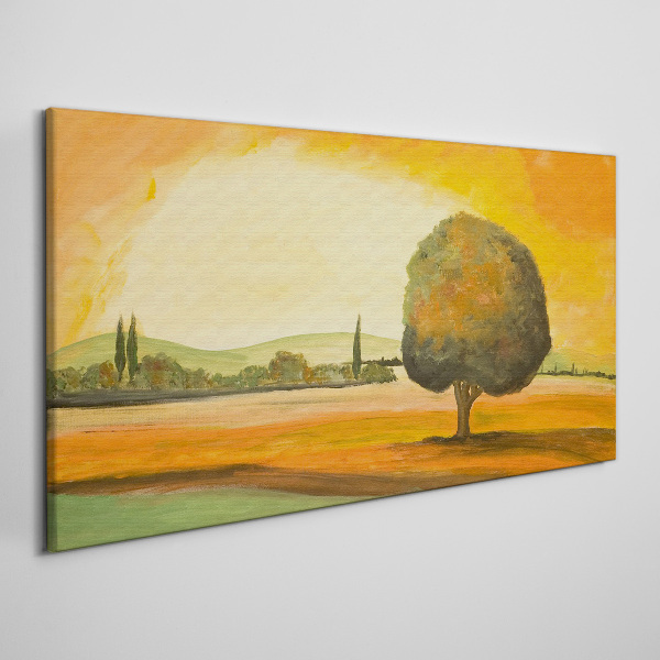 Golden glade with a tree Canvas print