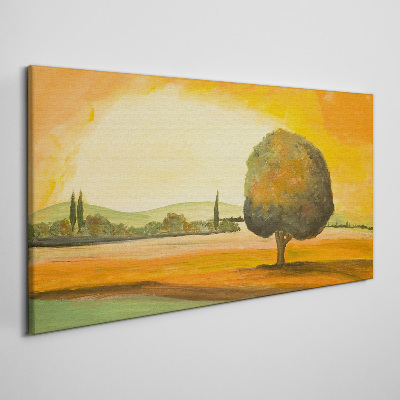 Golden glade with a tree Canvas print
