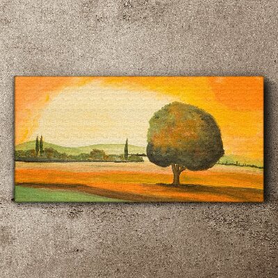 Golden glade with a tree Canvas print