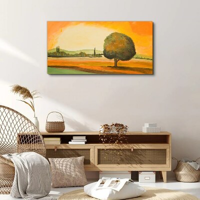 Golden glade with a tree Canvas print