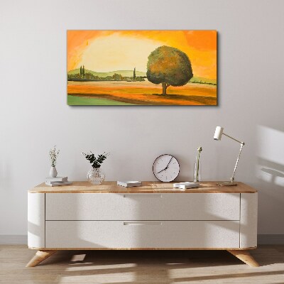 Golden glade with a tree Canvas print