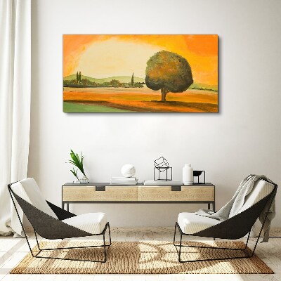 Golden glade with a tree Canvas print