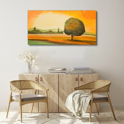 Golden glade with a tree Canvas print