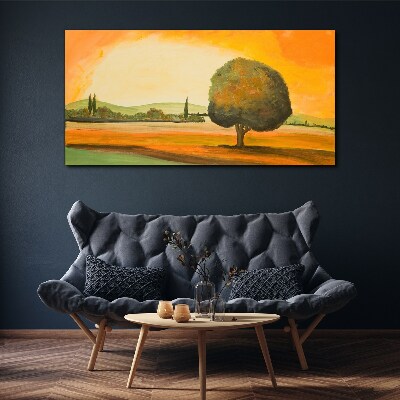 Golden glade with a tree Canvas print