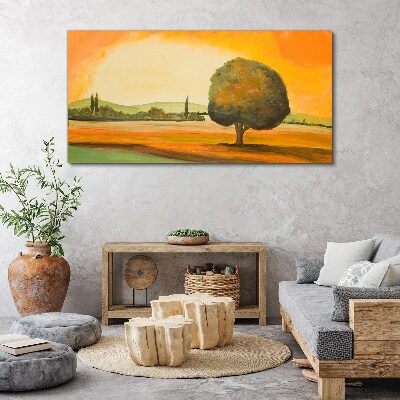 Golden glade with a tree Canvas print