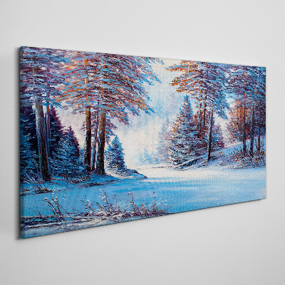 Painting winter forest trees Canvas print