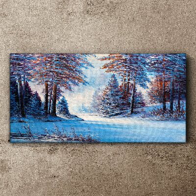 Painting winter forest trees Canvas print