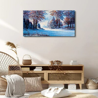 Winter landscape in blue Canvas print