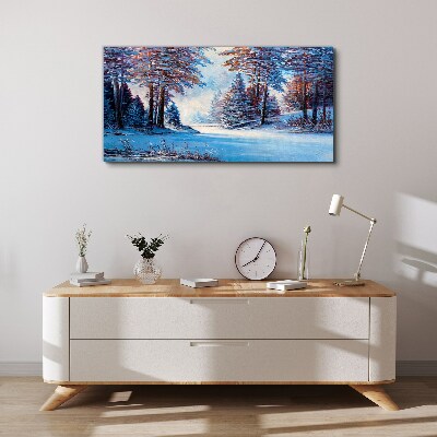 Winter landscape in blue Canvas print
