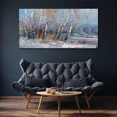 Autumn birches by the river Canvas print
