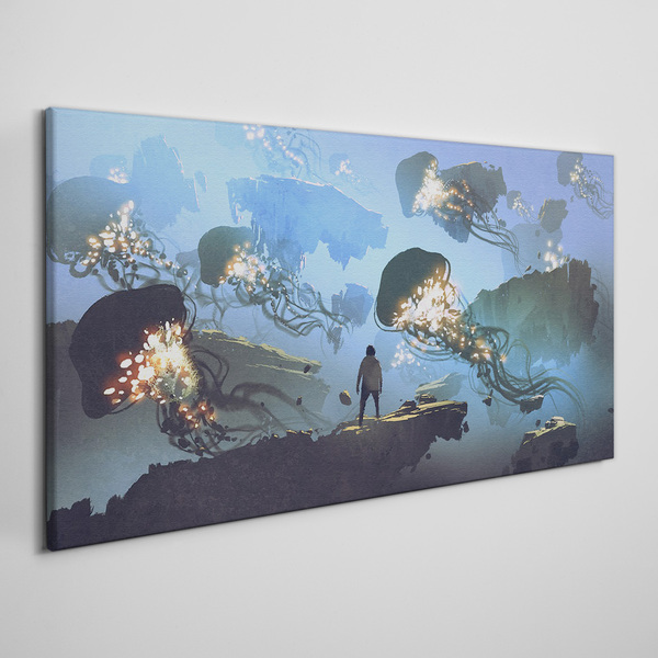 Underwater journey in the light of jellyfish Canvas print