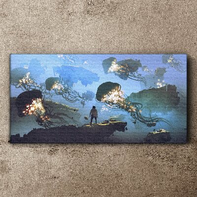 Underwater journey in the light of jellyfish Canvas print