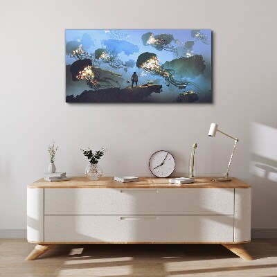 Underwater journey in the light of jellyfish Canvas print