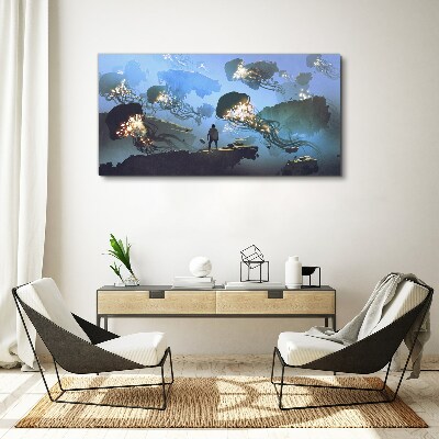 Underwater journey in the light of jellyfish Canvas print