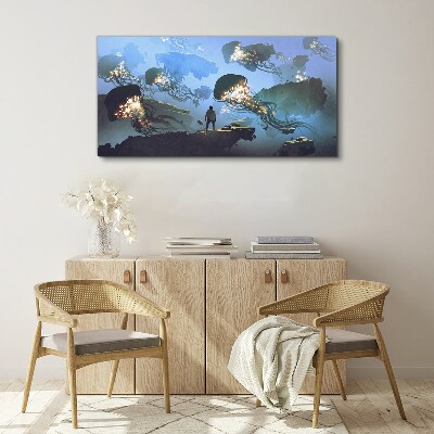 Underwater journey in the light of jellyfish Canvas print