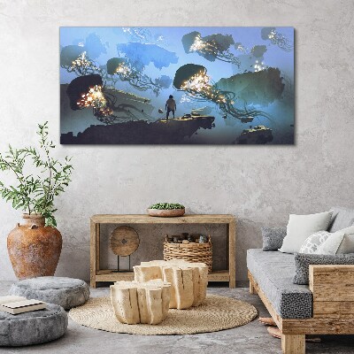 Underwater journey in the light of jellyfish Canvas print