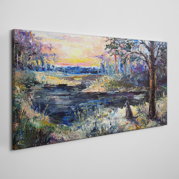 Sunset over the lake Canvas print