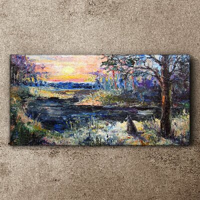 Sunset over the lake Canvas print