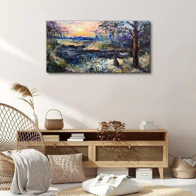 Sunset over the lake Canvas print