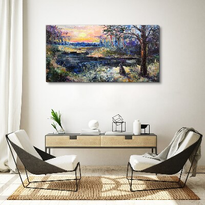 Sunset over the lake Canvas print