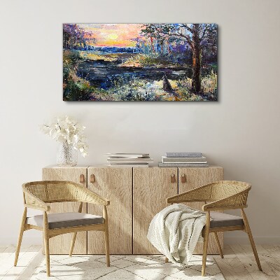 Sunset over the lake Canvas print