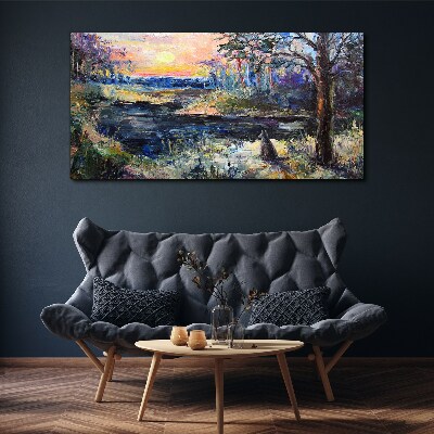 Sunset over the lake Canvas print