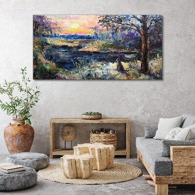 Sunset over the lake Canvas print