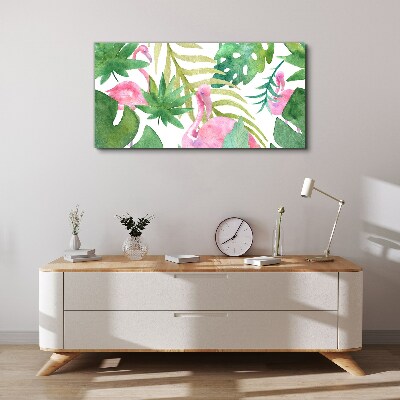 Happy flamingos in the tropical jungle Canvas print