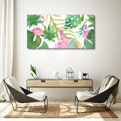 Happy flamingos in the tropical jungle Canvas print