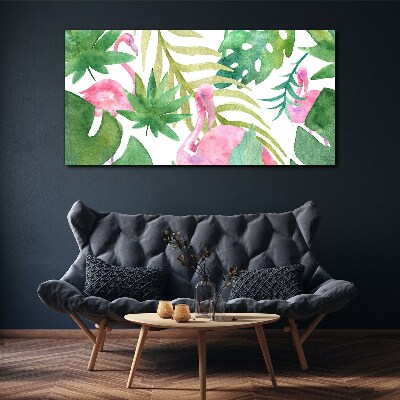 Happy flamingos in the tropical jungle Canvas print