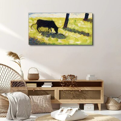 Black cow in the meadow seurat Canvas print