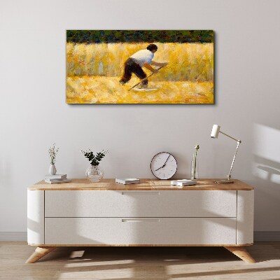 Worker in a grain field Canvas print