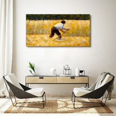 Worker in a grain field Canvas print