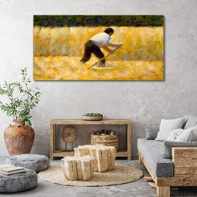 Worker in a grain field Canvas print