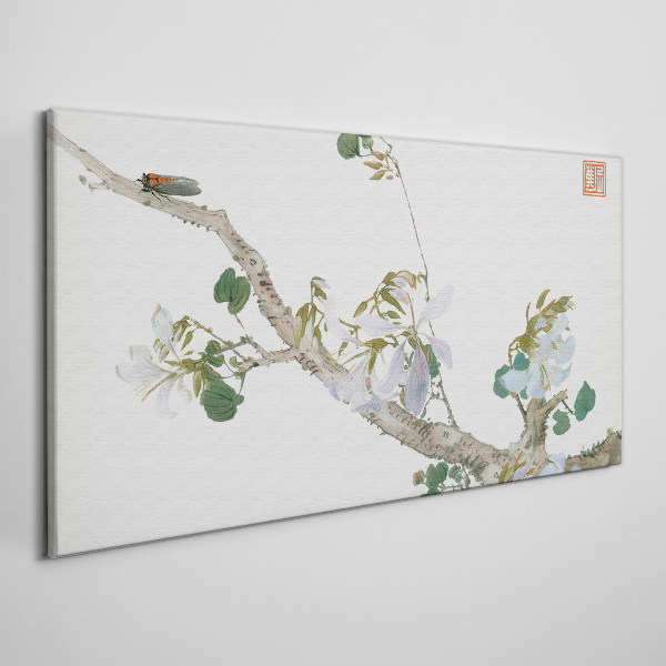 Flower branch with cicada Canvas print