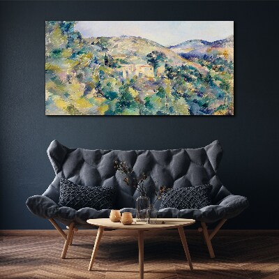 Landscape with houses among the trees Canvas print