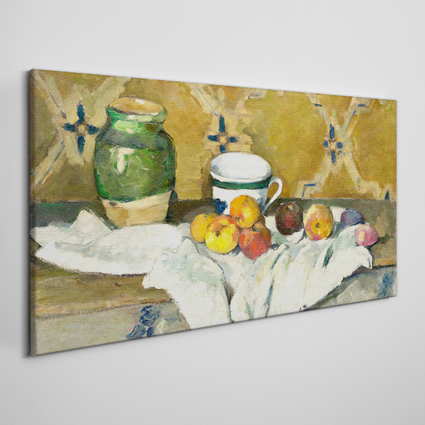 Fruit table with green jar Canvas print