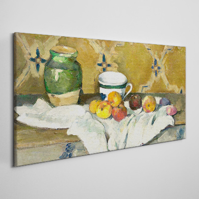 Fruit table with green jar Canvas print