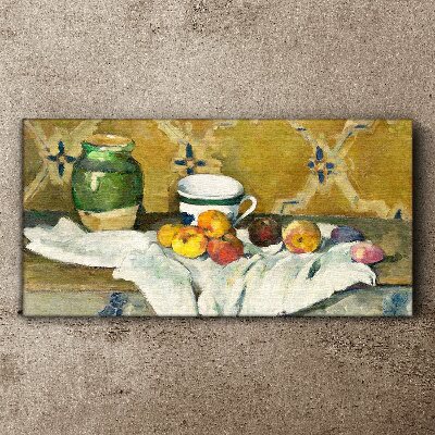 Fruit table with green jar Canvas print
