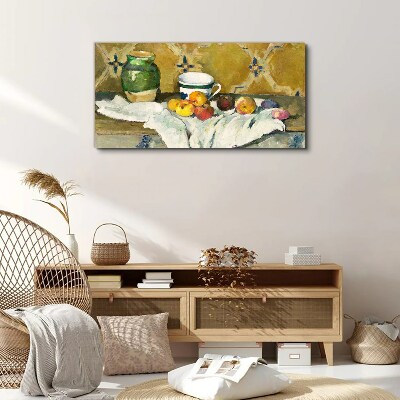 Fruit table with green jar Canvas print