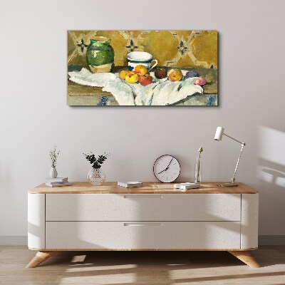Fruit table with green jar Canvas print