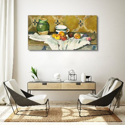 Fruit table with green jar Canvas print