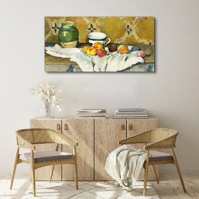 Fruit table with green jar Canvas print