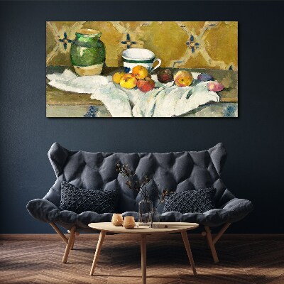Fruit table with green jar Canvas print