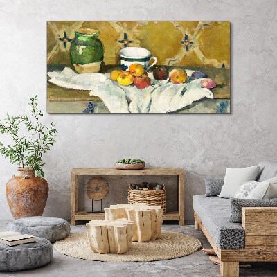 Fruit table with green jar Canvas print