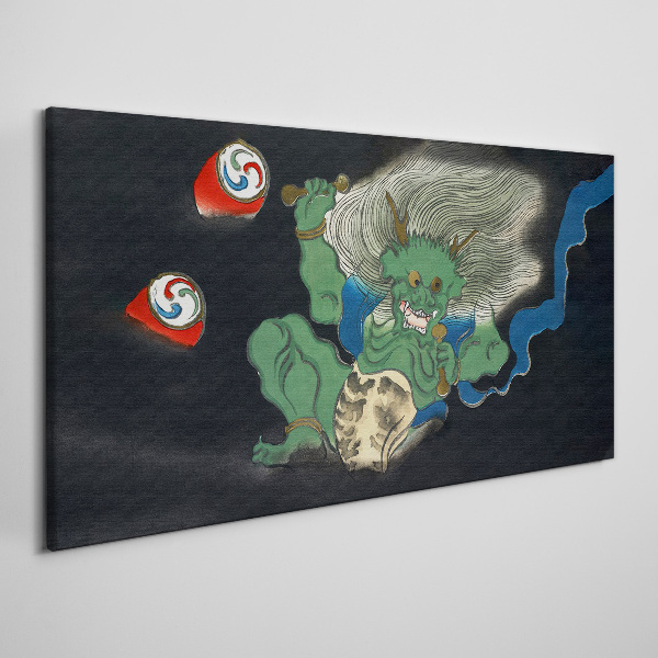 Green demon with a drum Canvas print
