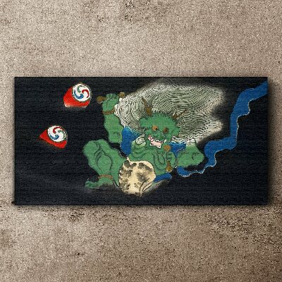 Green demon with a drum Canvas print