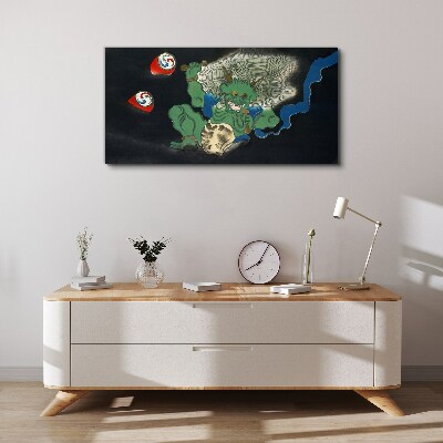 Green demon with a drum Canvas print