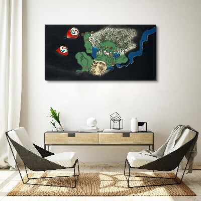Green demon with a drum Canvas print