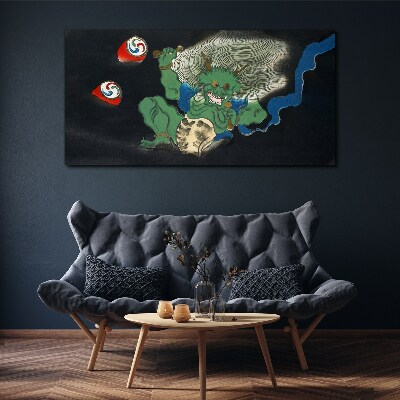 Green demon with a drum Canvas print